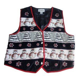 Quirky 90s Retro Grandmacore Velvet Ugly Christmas Vest w/ Snowman Size 3X